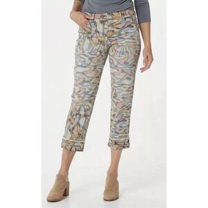 LOGO Lori Goldstein Jeans Stained Glass Colorway Cuffed Ankle 6P